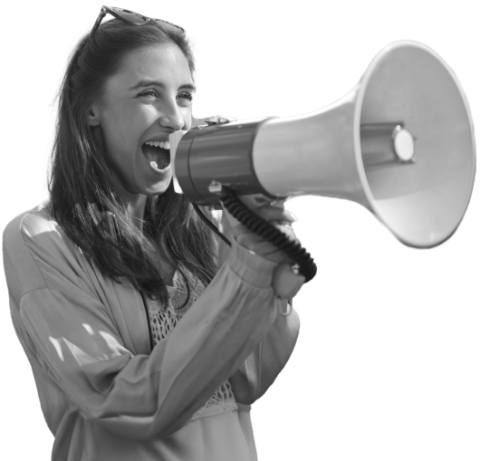 woman speaking into a megaphone